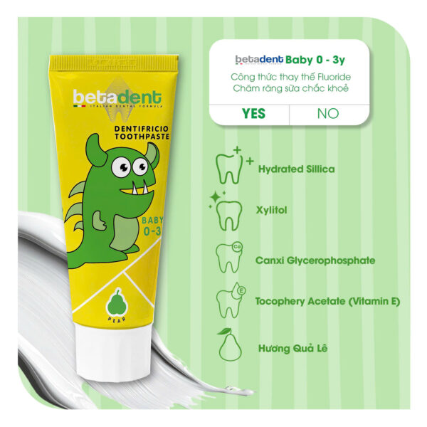 Kem đánh răng cho bé BETADENT BABY 0-3 tuổi hương Lê 75ml - Ảnh 2